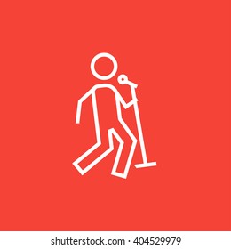 Man singing with microphone line icon.