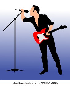Man singing with a microphone, vector 