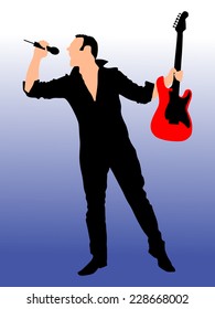 Man singing with a microphone, vector 