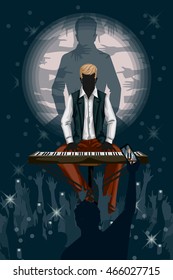 Man singing on microphoneMan playing keyboardperformance. Vector illustration