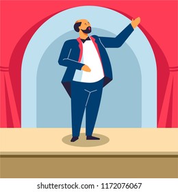 Man singing on opera stage or classical concert.