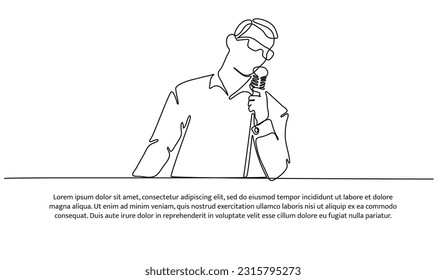 Man singing one continuous line design. Decorative elements drawn on a white background.