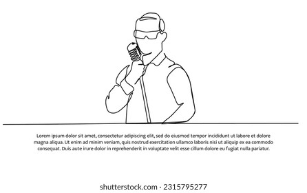 Man singing one continuous line design. Decorative elements drawn on a white background.