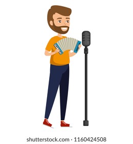 man singing and playing accordion