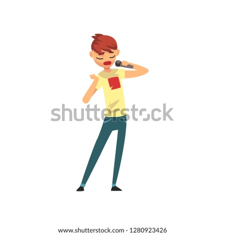 Man singing a song, singer with microphone, pop singer vector Illustration