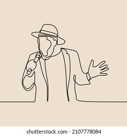 man singing use microphone oneline continuous single line art