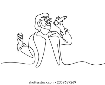 Man singing use microphone. Talented singer. Continuous one line art drawing style. Minimalist black linear sketch isolated on white background. Vector illustration