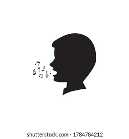 man singing vector on white background. symbol or vector of male head with music notes icon, Flat design illustration, modern vector, Silhouette of man head front view, man's sound icon