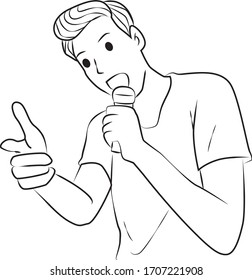 un hombre cantando para ti, ilustración de vector de línea