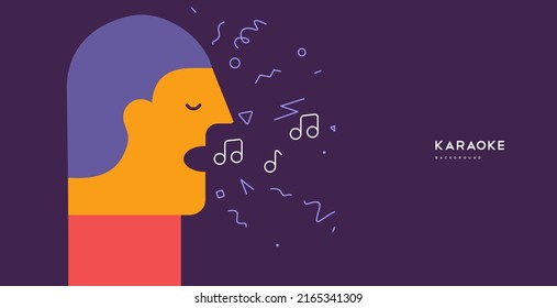 A man sings. Karaoke. Music Poster. Vector illustration. Minimalist, simple design. Cover, print, banner, flyer.