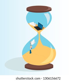 The man sinking in sandglass. Deadline. Project plan. Time management business concept.