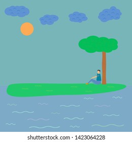 man sit alone under tree