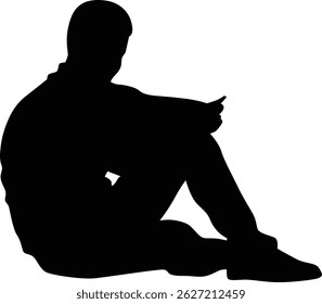 Man sit down reading book silhouette illustration