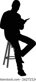 Man sit down reading book silhouette illustration
