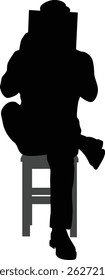 Man sit down reading book silhouette illustration