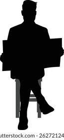 Man sit down reading book silhouette illustration