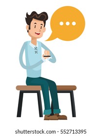 man sit message chatting social media