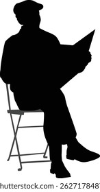 Man sit on chair reading book silhouette illustration