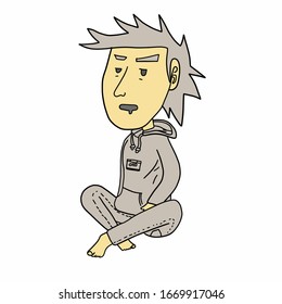Man sit on the floor and look hungry