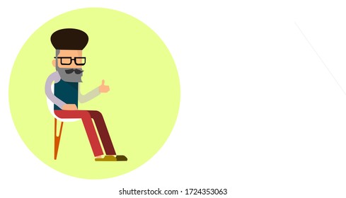 Man sit on work chair. With casual outfit and cool hair.