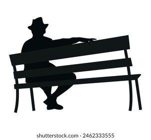 El hombre se sienta en parque silueta y Vector