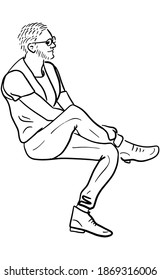 man Siting on the chair. Lady line art style illustration vector