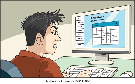 Un hombre sentado en una computadora, actividades analíticas 