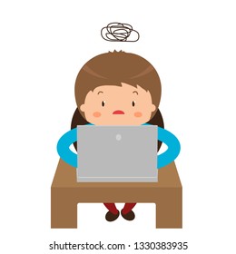 A man sits at a computer and does not understand anything. Vector illustration.