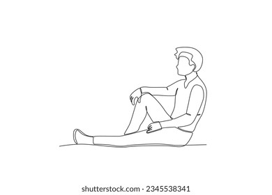 A man sits depressed. World mental health day one-line drawing
