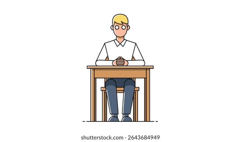 A Man Sits At A Desk And Nervously Taps His Fingers Together In Anticipation