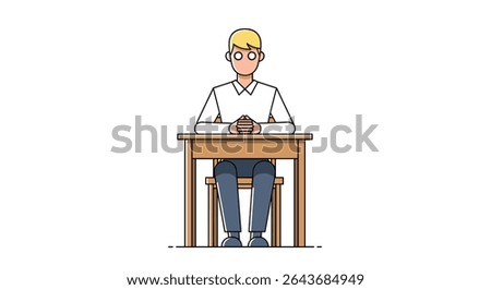 A Man Sits At A Desk And Nervously Taps His Fingers Together In Anticipation