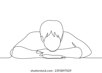 el hombre se sienta con las manos dobladas unas sobre otras - un vector de arte de una línea. aburrimiento conceptual, dilación, espera, pereza