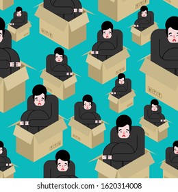 Man sits inside box is sad pattern seamless. Loneliness concept background
