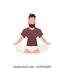 A man sits and meditates. Isolated. Cartoon style. Vector illustration