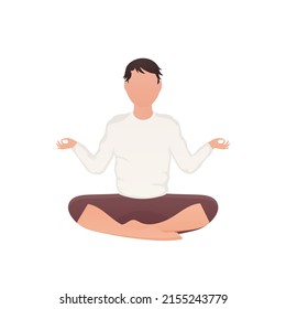 Un hombre se sienta y medita. Aislado. Estilo de caricatura. Ilustración del vector