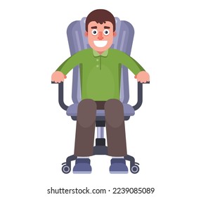a man sits in an office chair at work. flat vector illustration.