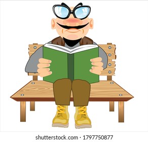 Der Mensch sitzt auf der Bank und liest Buch