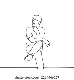 man sits chair and his foot leg   his hand props up chin and his hand    one line drawing vector  concept sit thoughtfully