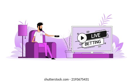 Man sits on the couch, they switch the channel on the TV - Live betting