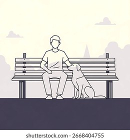 A man sits on a park bench next to his dog, enjoying a peaceful moment together outdoors.