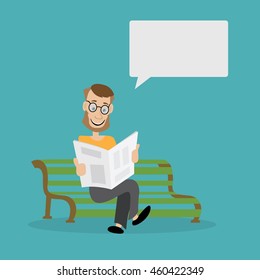 a man sits on a Park bench and reading a newspaper. vector illustration of cartoon
