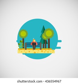 man sits in Park and running.
