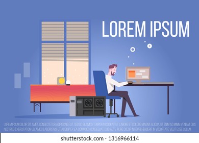 Man sits in profile and works at a computer