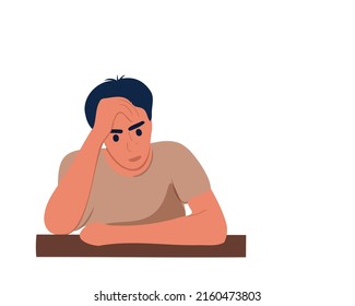 The man sits at the table  Worries  gets angry  regrets  thinks about what to do  Symptoms depression  panic attack  after divorce swept away by spouses  parents  Vector illustration