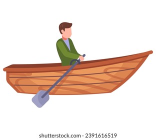 a man sits in a wooden boat. flat vector illustration.