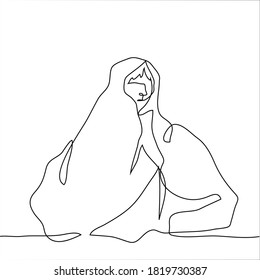 man sits wrapped in a blanket. one continuous line art concept need for comfort, desire to keep warm, drowsiness