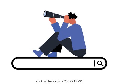 Man sitting above search engine bar technology illustration