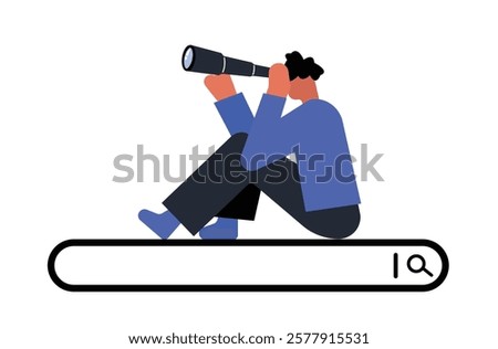 Man sitting above search engine bar technology illustration
