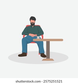 a man sitting alone drinking beverage vector illustration