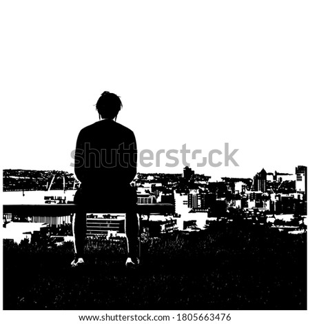 Similar – Image, Stock Photo Young man standing in a dark room looking out an open window